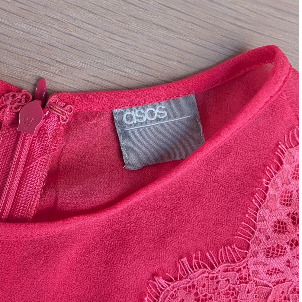 Asos Women's Coral Pleated Lace Bodice Short Sleeve Midi Dress Us 2 - Picture 11 of 12
